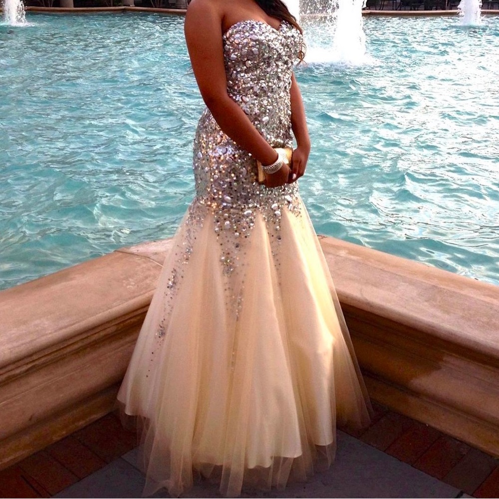 Strapless Tony Bowls Sequin/Gem Mermaid Gown